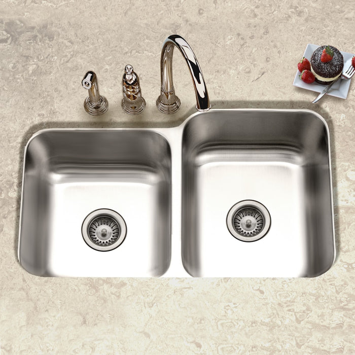Houzer EC-3208SL-1 Elite 32" Stainless Steel Undermount 60/40 Double Bowl Kitchen Sink with Strainer