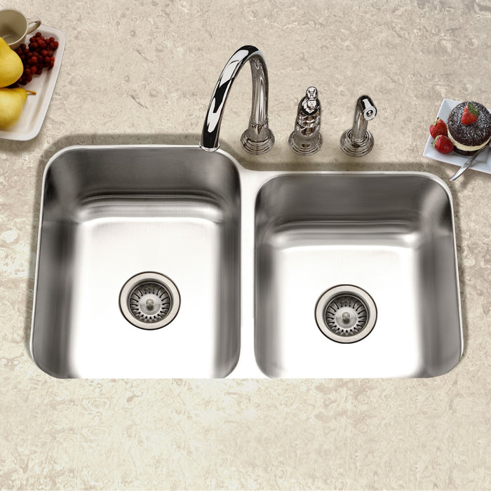 Houzer EC-3208SR-1 Elite 32" Stainless Steel Undermount 60/40 Double Bowl Kitchen Sink with Strainer