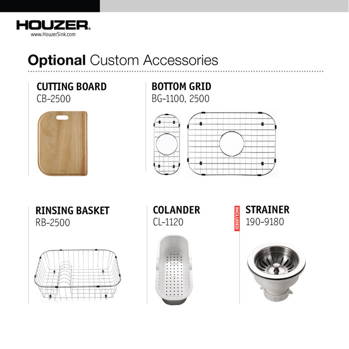 Houzer EHD-3118-1 Elite 31" Stainless Steel Undermount 80/20 Double Bowl Kitchen Sink with Strainer