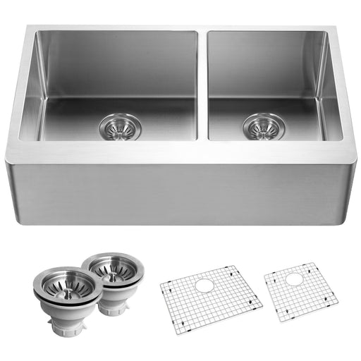 Houzer END-3360SR Epicure 33" Apron Front 60/40 Double Bowl Kitchen Sink, Bowl