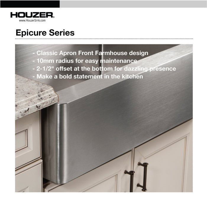 Houzer END-3360SR Epicure 33" Apron Front 60/40 Double Bowl Kitchen Sink, Bowl with Strainer & Grids