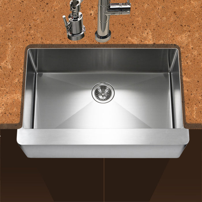 Houzer ENS-3020 Epicure 30" Apron Front Farmhouse Single Bowl Kitchen Sink with Strainer & Grid