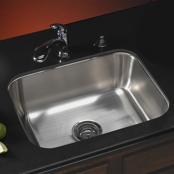 Houzer ES-2408-1 Elite 24" Stainless Steel Undermount Single Bowl Kitchen Sink with Strainer