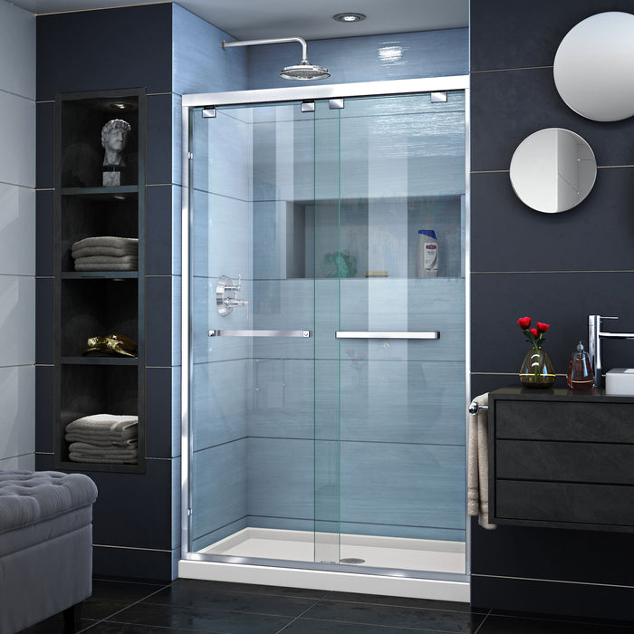 DreamLine DL-7009C-22-01 Encore 34"D x 48"W x 78 3/4"H Bypass Shower Door in Chrome and Center Drain Biscuit Base Kit