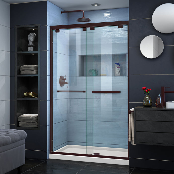 DreamLine DL-7008C-22-06 Encore 32"D x 48"W x 78 3/4"H Bypass Shower Door in Oil Rubbed Bronze and Center Drain Biscuit Base Kit