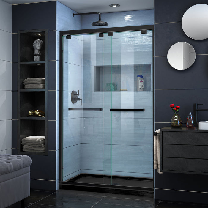 DreamLine DL-7008C-88-09 Encore 32"D x 48"W x 78 3/4"H Bypass Shower Door in Satin Black and Center Drain Black Base Kit