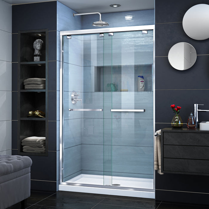 DreamLine DL-7009C-01 Encore 34"D x 48"W x 78 3/4"H Bypass Shower Door in Chrome and Center Drain White Base Kit