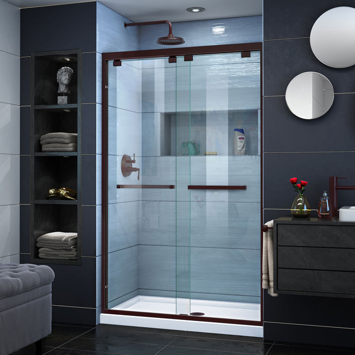 DreamLine DL-7008C-06 Encore 32"D x 48"W x 78 3/4"H Bypass Shower Door in Oil Rubbed Bronze and Center Drain White Base Kit