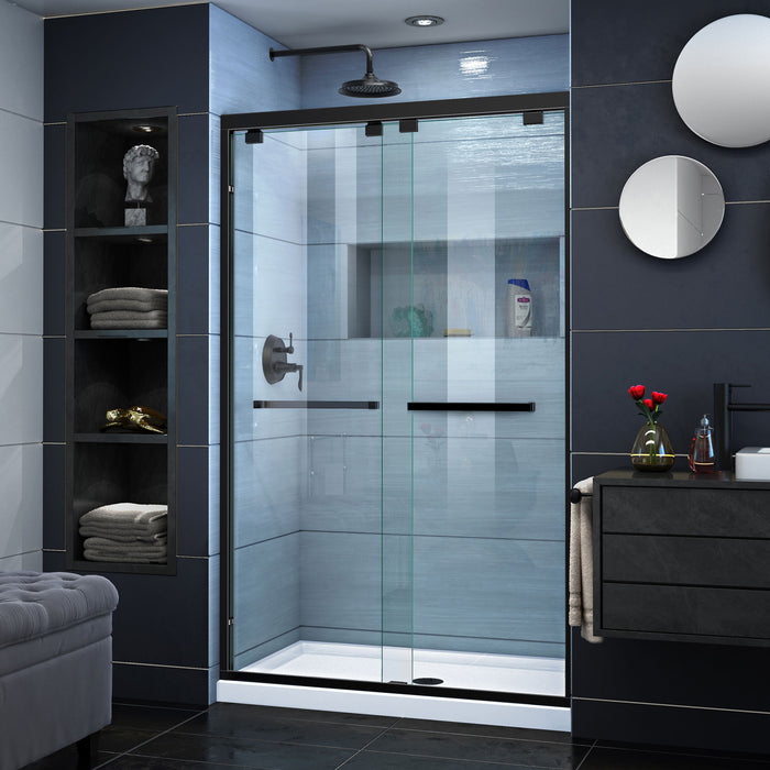 DreamLine DL-7008C-09 Encore 32"D x 48"W x 78 3/4"H Bypass Shower Door in Satin Black and Center Drain White Base Kit