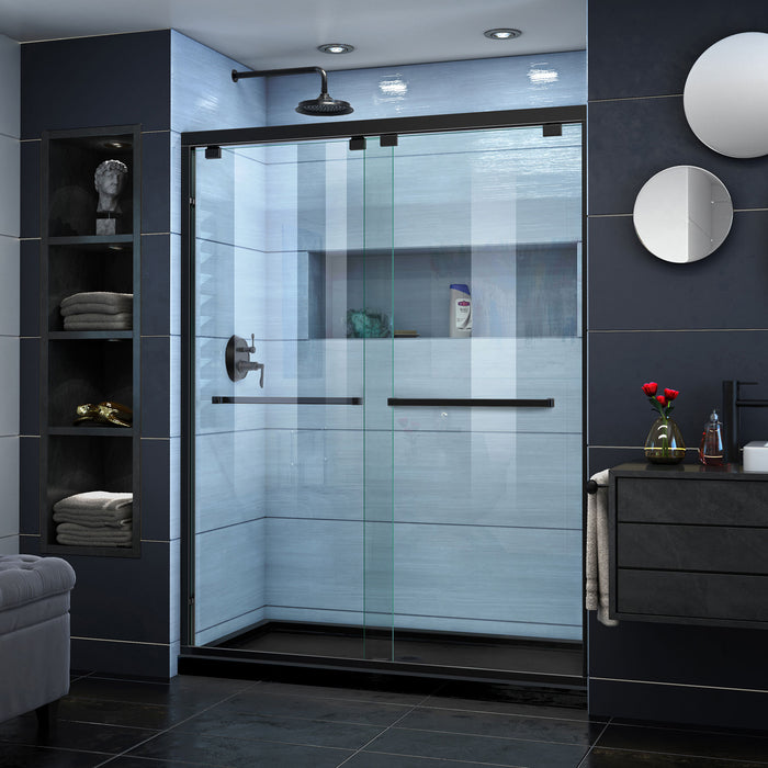 DreamLine DL-7003C-88-09 Encore 32"D x 54"W x 78 3/4"H Bypass Shower Door in Satin Black and Center Drain Black Base Kit