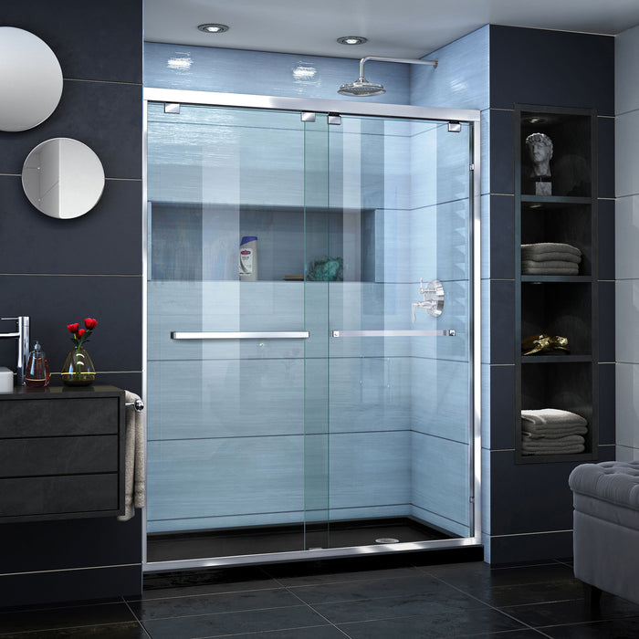 DreamLine DL-7005R-88-01 Encore 32"D x 60"W x 78 3/4"H Bypass Shower Door in Chrome and Right Drain Black Base Kit