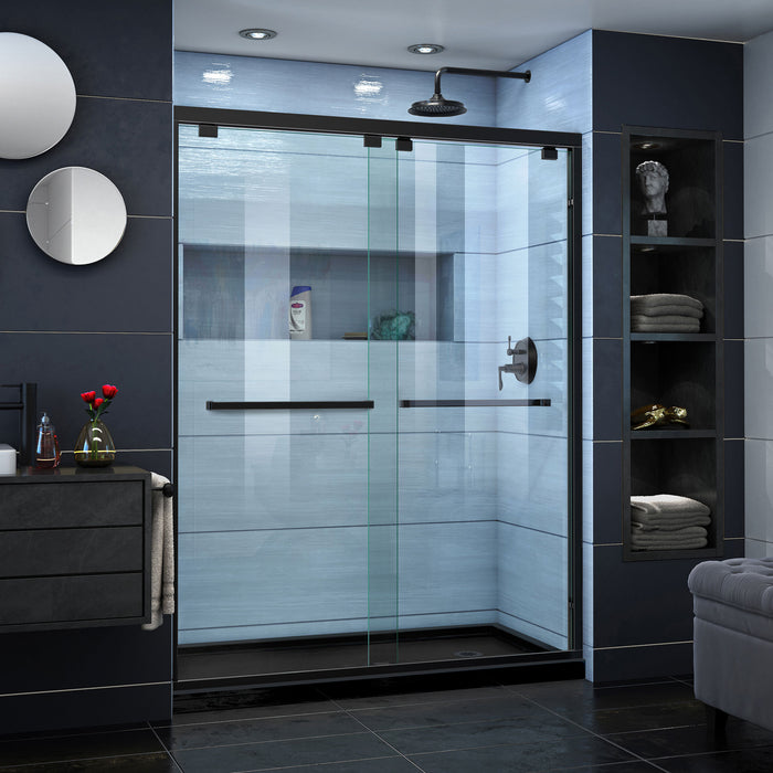 DreamLine DL-7007R-88-09 Encore 36"D x 60"W x 78 3/4"H Bypass Shower Door in Satin Black and Right Drain Black Base Kit