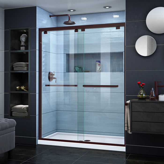 DreamLine DL-7007C-06 Encore 36"D x 60"W x 78 3/4"H Bypass Shower Door in Oil Rubbed Bronze and Center Drain White Base Kit