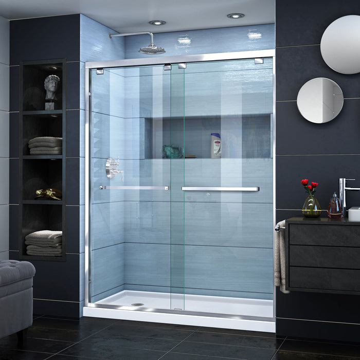DreamLine DL-7006L-01 Encore 34"D x 60"W x 78 3/4"H Bypass Shower Door in Chrome and Left Drain White Base Kit