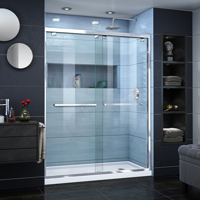 DreamLine DL-7005R-01 Encore 32"D x 60"W x 78 3/4"H Bypass Shower Door in Chrome and Right Drain White Base Kit