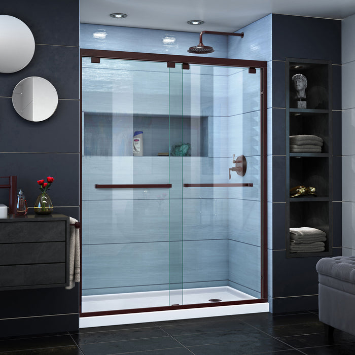 DreamLine DL-7004R-06 Encore 30"D x 60"W x 78 3/4"H Bypass Shower Door in Oil Rubbed Bronze and Right Drain White Base Kit