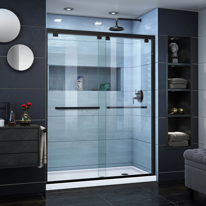 DreamLine DL-7005R-09 Encore 32"D x 60"W x 78 3/4"H Bypass Shower Door in Satin Black and Right Drain White Base Kit