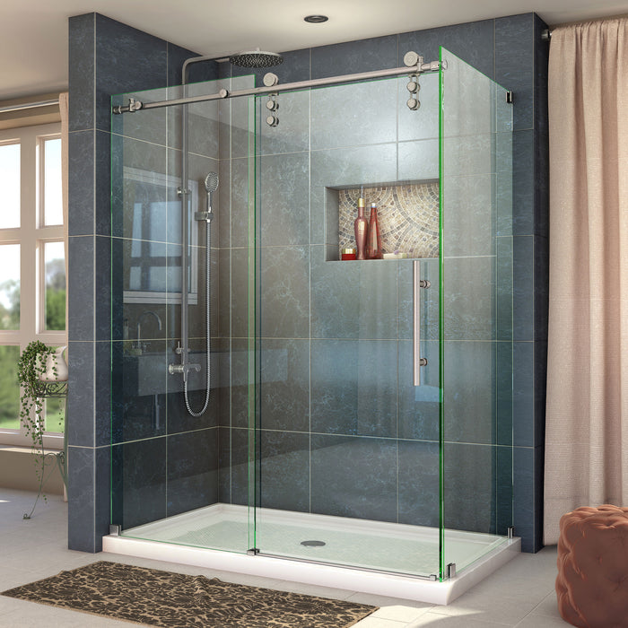 DreamLine SHEN-6234600-07 Enigma-Z 34 1/2"D x 60 3/8"W x 76"H Fully Frameless Sliding Shower Enclosure in Brushed Stainless Steel