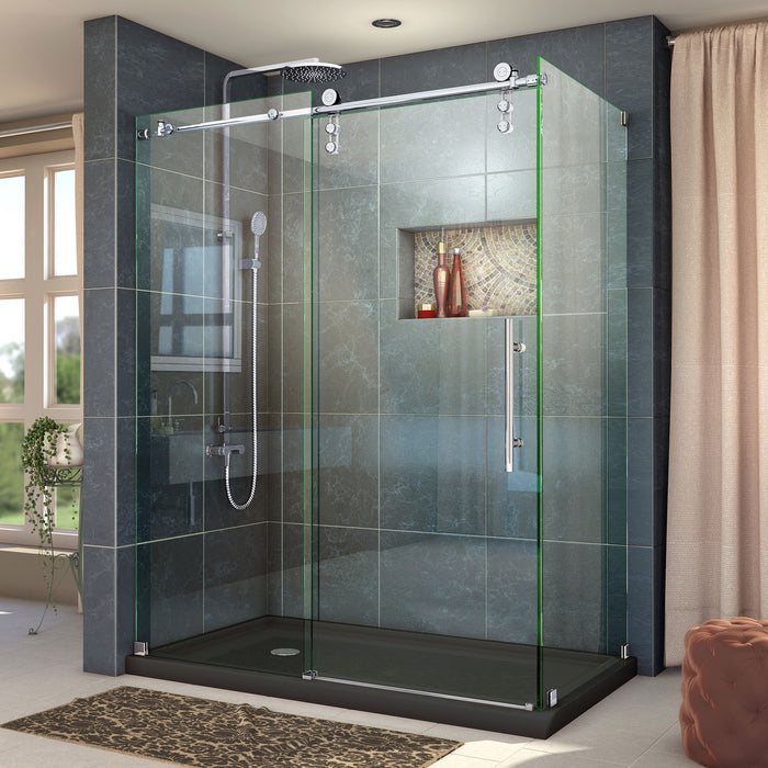DreamLine SHEN-6234600-08 Enigma-Z 34 1/2"D x 60 3/8"W x 76"H Fully Frameless Sliding Shower Enclosure in Polished Stainless Steel