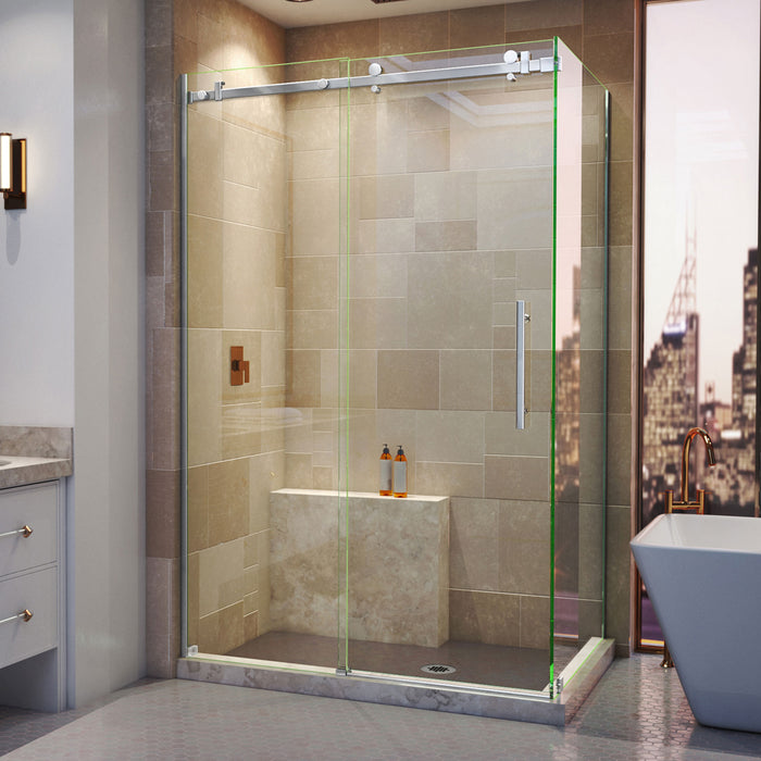 DreamLine SHEN-6434480-08 Enigma Air 34 3/4"D x 48 3/8"W x 76"H Frameless Sliding Shower Enclosure in Polished Stainless Steel