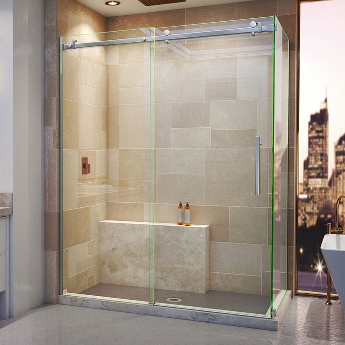 DreamLine SHEN-6434600-07 Enigma Air 34 3/4"D x 60 3/8"W x 76"H Frameless Sliding Shower Enclosure in Brushed Stainless Steel