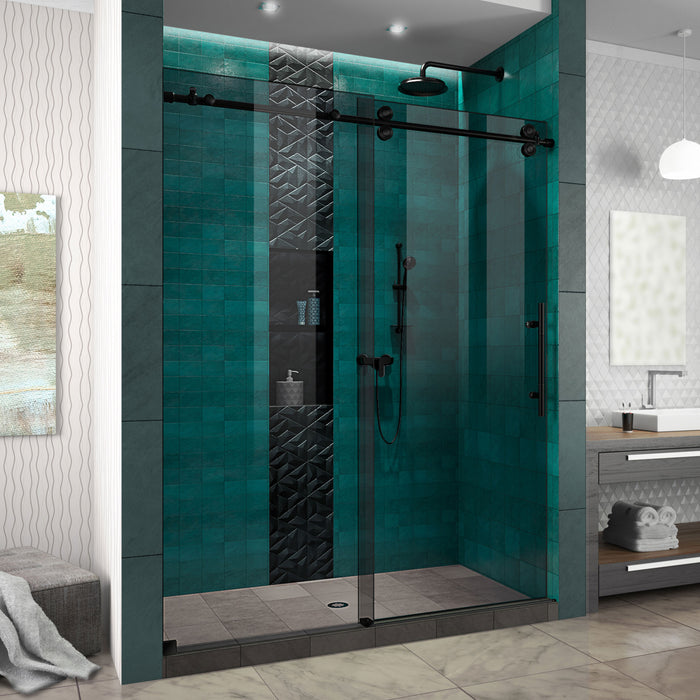 DreamLine SHDR6160762G-09 Enigma-XO 56-60"W x 76"H Frameless Smoke Gray Glass Sliding Shower Door in Satin Black Stainless Steel