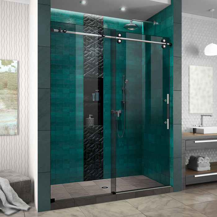 DreamLine SHDR6160762G-18 Enigma-XO 56-60"W x 76"H Frameless Smoke Gray Glass Sliding Shower Door in Polished Tuxedo