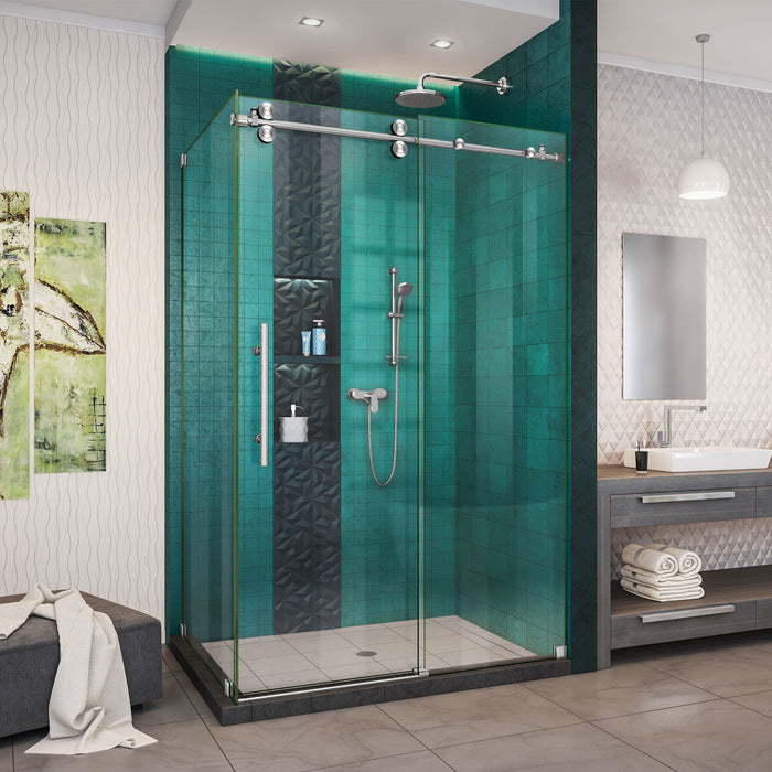 DreamLine SHEN-6132482-07 Enigma-XO 32 1/2"D x 44 3/8-48 3/8"W x 76"H Frameless Shower Enclosure in Brushed Stainless Steel