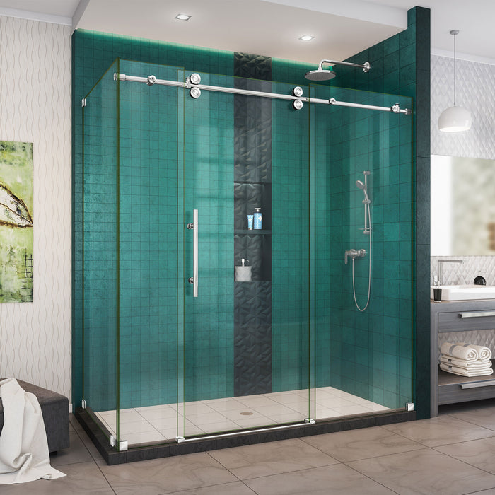 DreamLine SHEN-6134722-08 Enigma-XO 34 1/2"D x 68 3/8-72 3/8"W x 76"H Frameless Shower Enclosure in Polished Stainless Steel