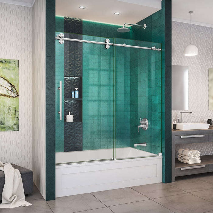 DreamLine SHDR-61606220-08 Enigma-XO 55-59"W x 62"H Fully Frameless Sliding Tub Door in Polished Stainless Steel