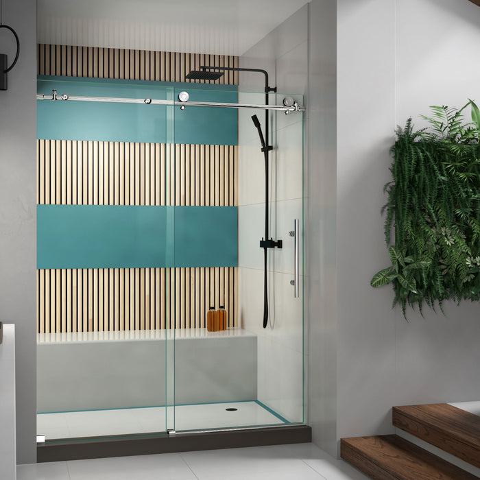 DreamLine SHDR-61607610-08 Enigma-X 56-60"W x 76"H Fully Frameless Sliding Shower Door in Polished Stainless Steel - Bath4All