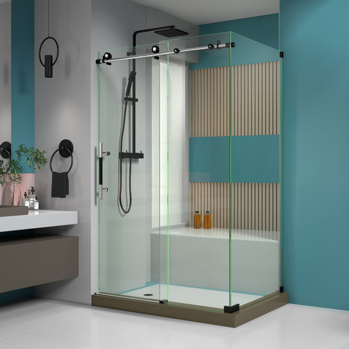 DreamLine SHEN-6134480-18 Enigma-XT 34 1/2"D x 48 3/8"W x 76"H Fully Frameless Sliding Shower Enclosure in Tuxedo Finish