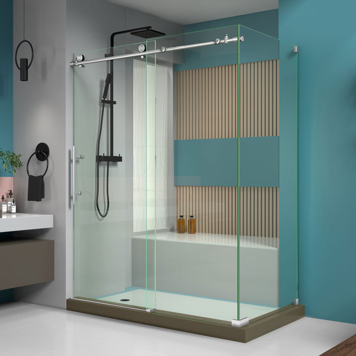 DreamLine SHEN-6132601-07 Enigma-X 32 1/2"D x 60 3/8"W x 76"H Fully Frameless Sliding Shower Enclosure in Brushed Stainless Steel