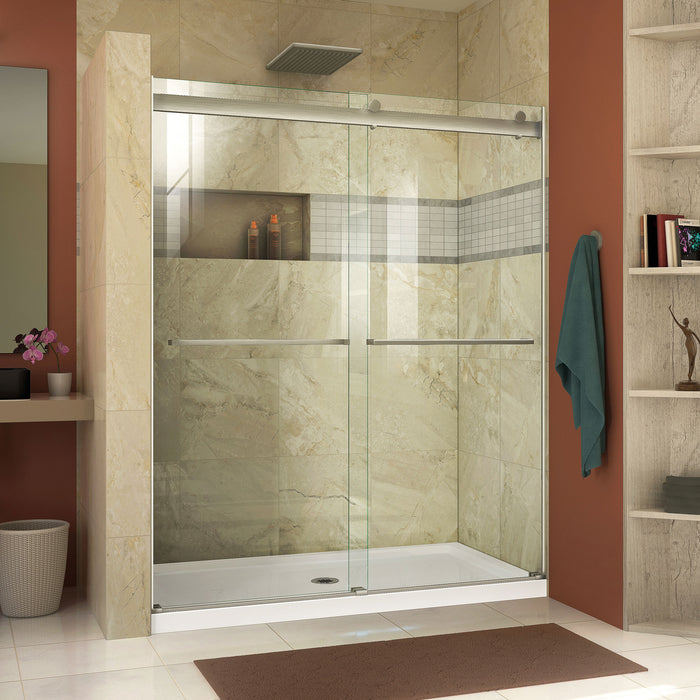 DreamLine SHDR-6360760-04 Essence 56-60"W x 76"H Frameless Bypass Shower Door in Brushed Nickel