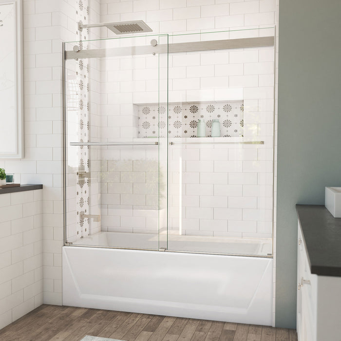 DreamLine TDES60W600XXX04 Essence 56-60" W x 60" Frameless Bypass Tub Door in Brushed Nickel