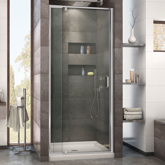 DreamLine DL-6216C-22-01 Flex 36"D x 36"W x 74 3/4"H Semi-Frameless Pivot Shower Door in Chrome with Center Drain Biscuit Base