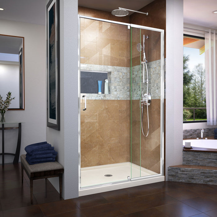 DreamLine DL-6219C-22-01 Flex 32"D x 42"W x 74 3/4"H Semi-Frameless Pivot Shower Door in Chrome with Center Drain Biscuit Base Kit
