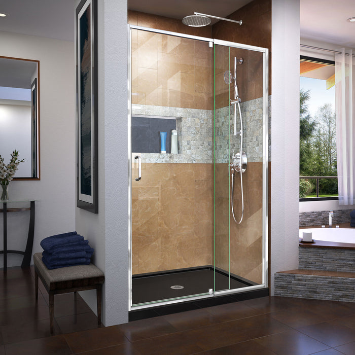 DreamLine DL-6220C-88-01 Flex 34"D x 42"W x 74 3/4"H Semi-Frameless Pivot Shower Door in Chrome with Center Drain Black Base Kit