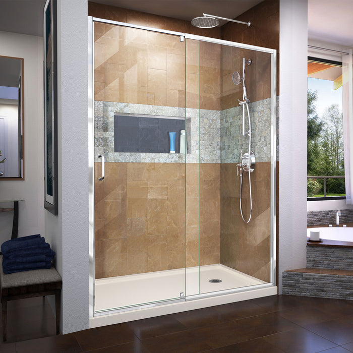 DreamLine DL-6225R-22-01 Flex 36"D x 60"W x 74 3/4"H Semi-Frameless Pivot Shower Door in Chrome with Right Drain Biscuit Base Kit