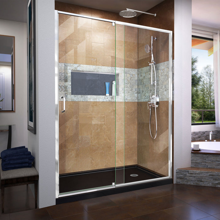 DreamLine DL-6223R-88-01 Flex 32"D x 60"W x 74 3/4"H Semi-Frameless Pivot Shower Door in Chrome with Right Drain Black Base Kit