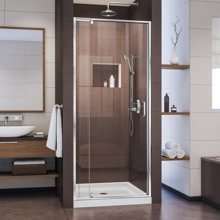 DreamLine DL-6216C-01CL Flex 36"D x 36"W x 74 3/4"H Semi-Frameless Pivot Shower Door in Chrome with Center Drain White Base