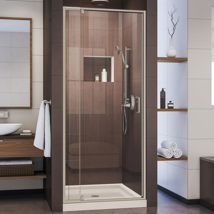 DreamLine DL-6216C-22-04 Flex 36"D x 36"W x 74 3/4"H Semi-Frameless Pivot Shower Door in Brushed Nickel and Center Drain Biscuit Base