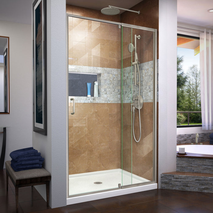 DreamLine DL-6219C-04CL Flex 32"D x 42"W x 74 3/4"H Semi-Frameless Shower Door in Brushed Nickel with Center Drain White Base Kit