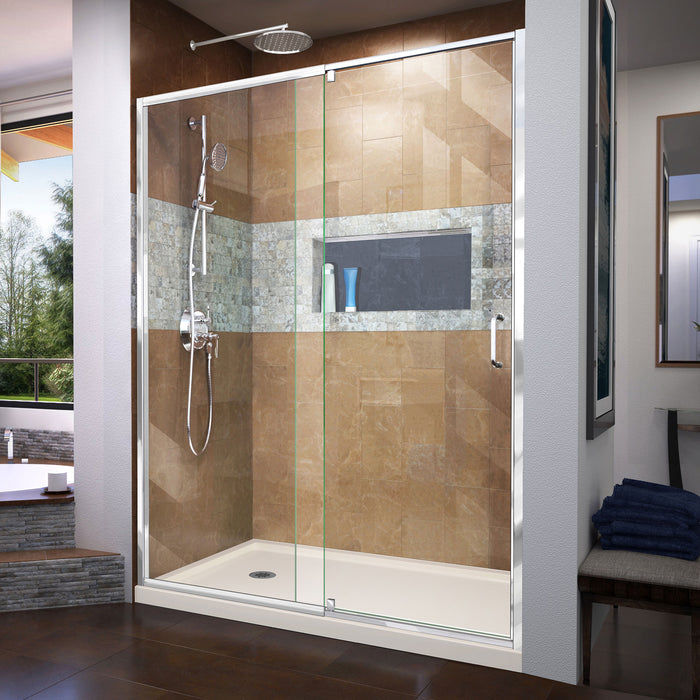 DreamLine DL-6224L-22-01 Flex 34"D x 60"W x 74 3/4"H Semi-Frameless Pivot Shower Door in Chrome with Left Drain Biscuit Base Kit