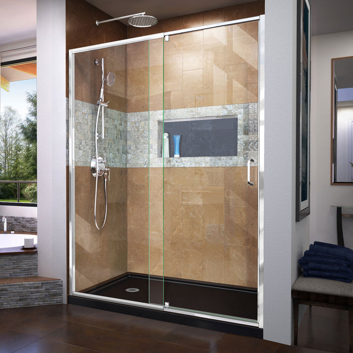 DreamLine DL-6224L-88-01 Flex 34"D x 60"W x 74 3/4"H Semi-Frameless Pivot Shower Door in Chrome with Left Drain Black Base Kit