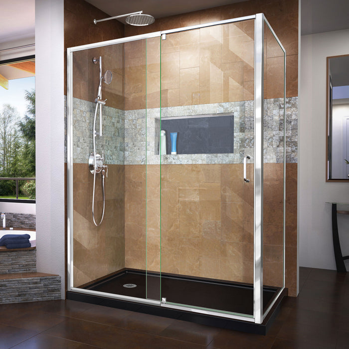 DreamLine DL-6720L-88-01 Flex 36"D x 60"W x 74 3/4"H Semi-Frameless Pivot Shower Enclosure in Chrome with Left Drain Black Base Kit