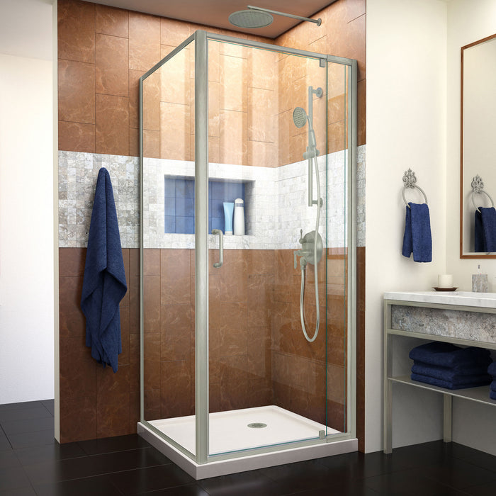 DreamLine DL-6715-22-04CL Flex 36"D x 36"W x 74 3/4"H Semi-Frameless Pivot Shower Enclosure in Brushed Nickel and Biscuit Base Kit