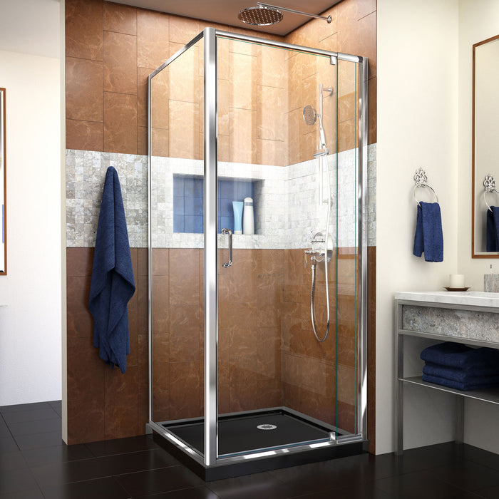 DreamLine DL-6714-88-01CL Flex 32"D x 32"W x 74 3/4"H Semi-Frameless Pivot Shower Enclosure in Chrome with Corner Drain Black Base