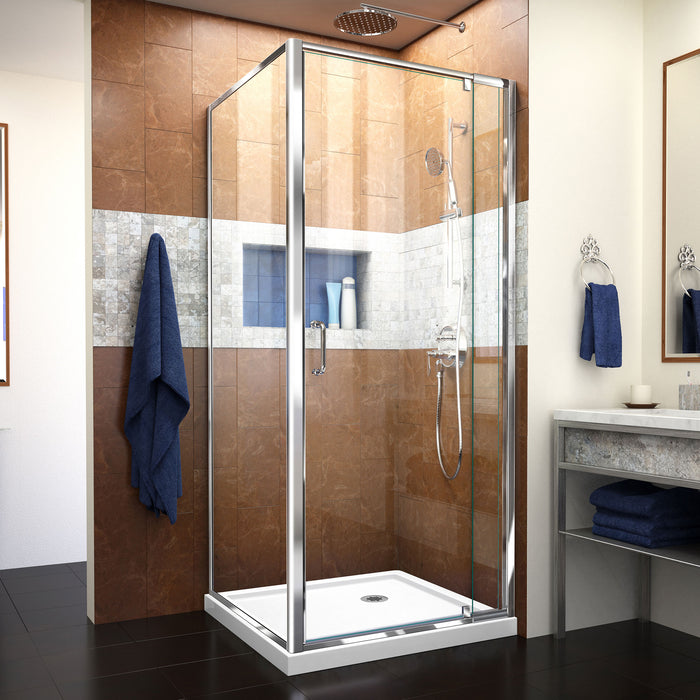 DreamLine DL-6714-01CL Flex 32"D x 32"W x 74 3/4"H Semi-Frameless Pivot Shower Enclosure in Chrome with Corner Drain White Base