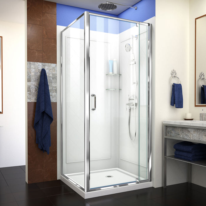 DreamLine DL-6716-01CL Flex 32"D x 32"W x 76 3/4"H Semi-Frameless Shower Enclosure in Chrome with Corner Drain Base and Backwalls